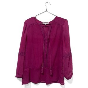 DR2 Hot Pink Barbie Sheer Mesh Tassel Flowy Long Sleeve Blouse Size Medium